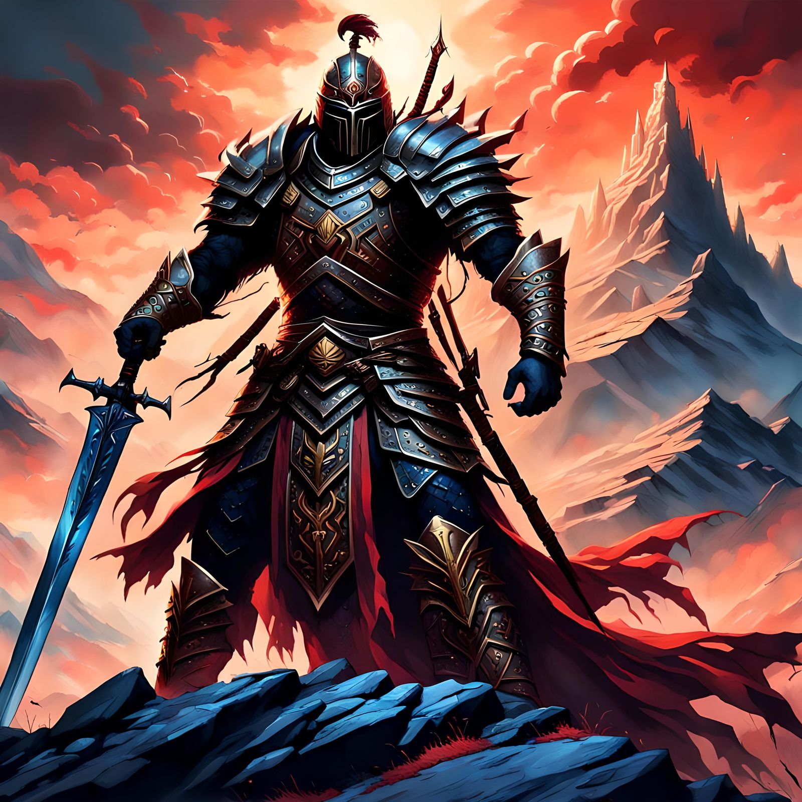 Crimson Knight in Detailed Matte Painting Style