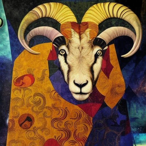 Aries Ram in Colorful Oil Painting Style