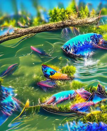 Colorful Fish in Blue Lake: 8K 3D Render