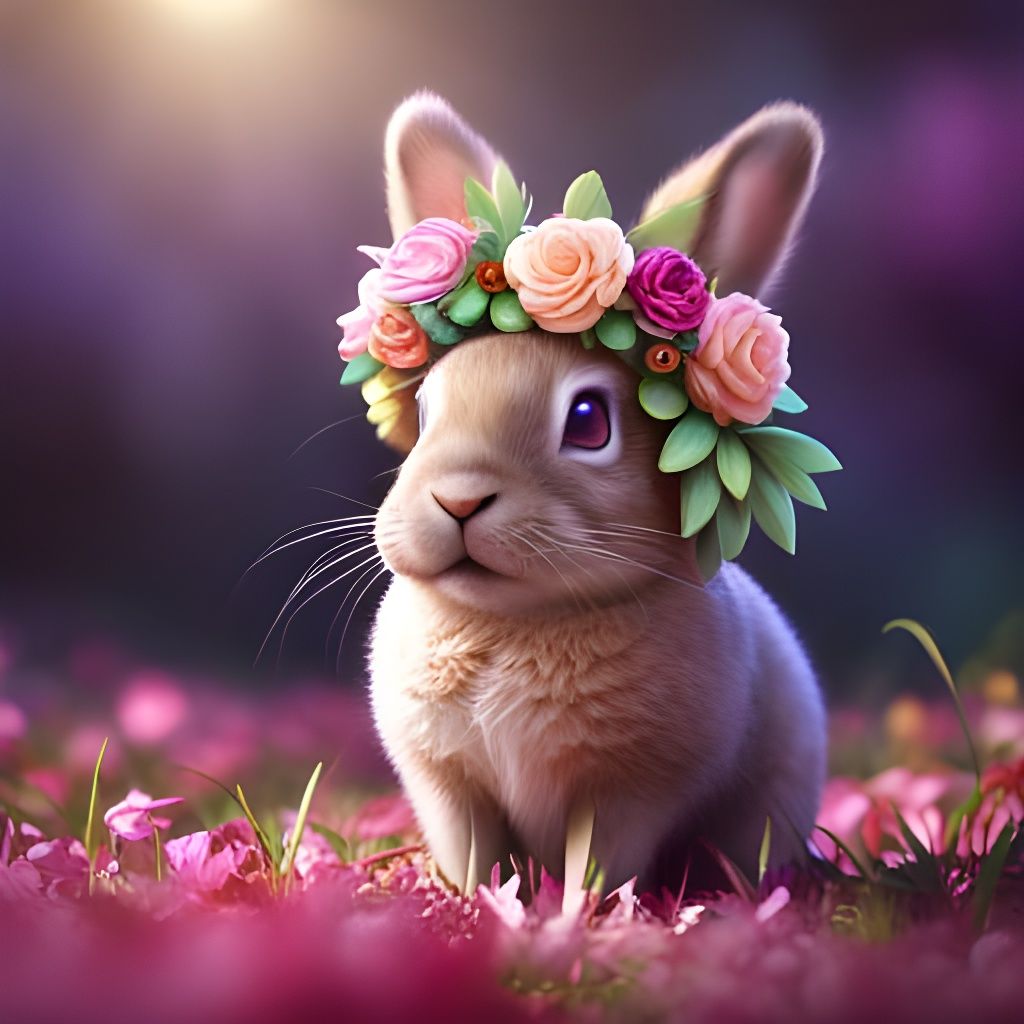 Fluffy Bunny with Flower Crown: 8k Resolution Concept Art
