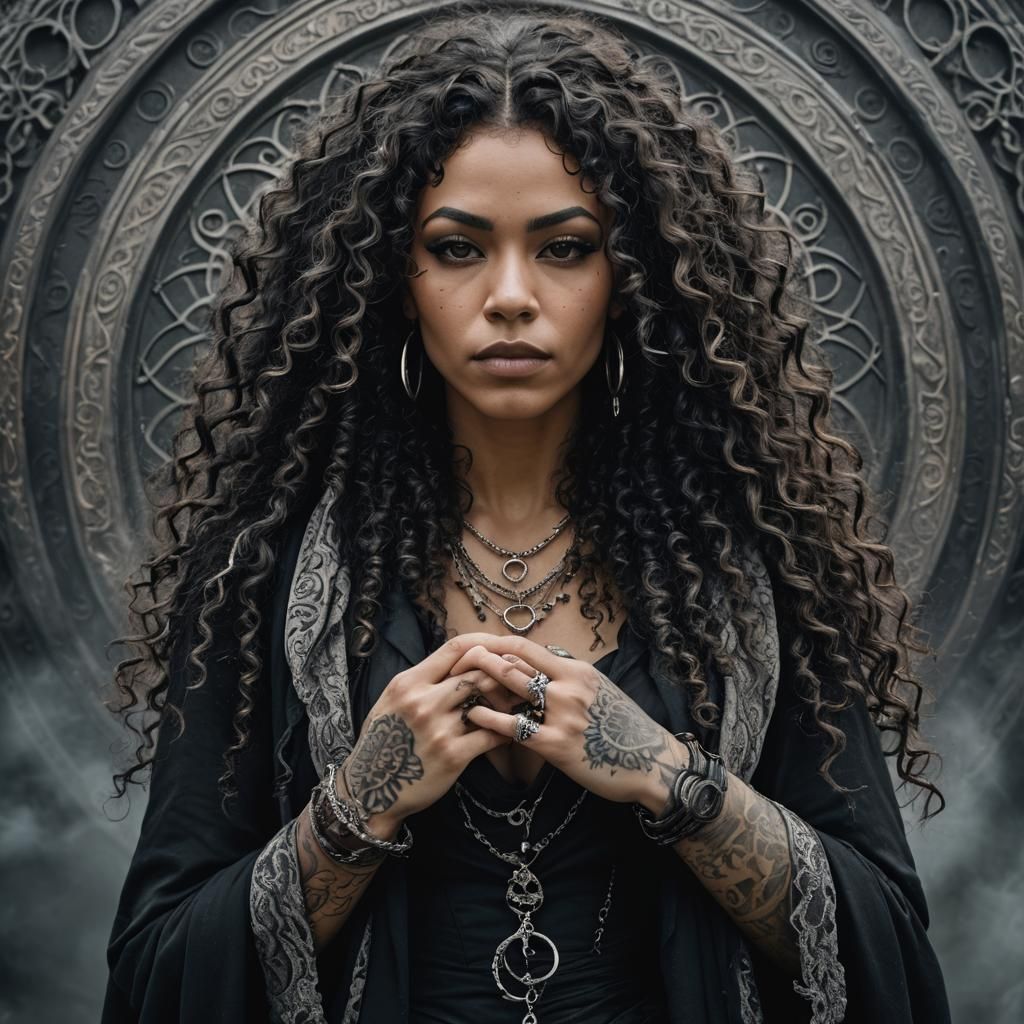 Enigmatic Mixed Race Witch Portrait in Cinematic Style