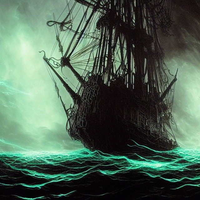 Witches Ghost Ship with Fiery Blue Glow