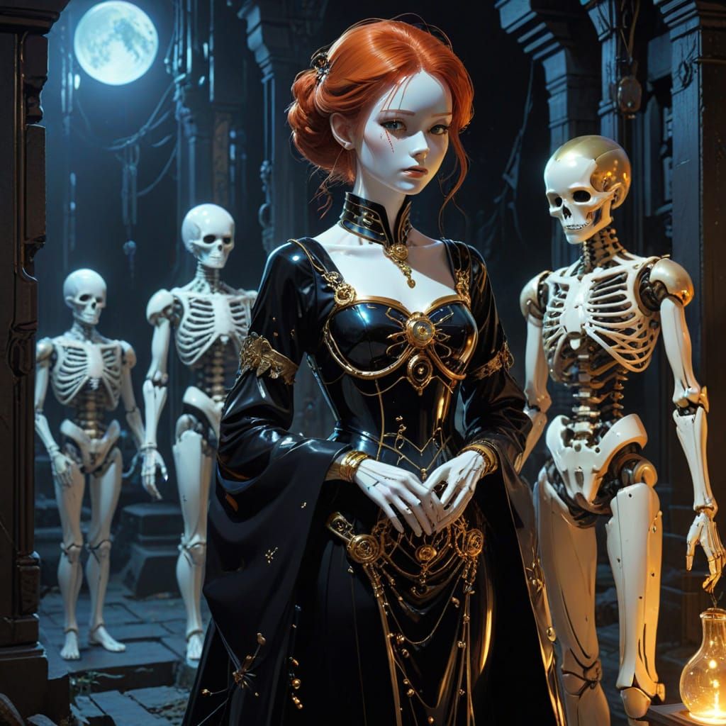 Porcelain Marionette in Clockwork Graveyard, Bioluminescent ...