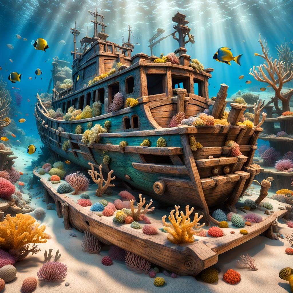 Coral-Encrusted Galleon Wreck in Romantic Style
