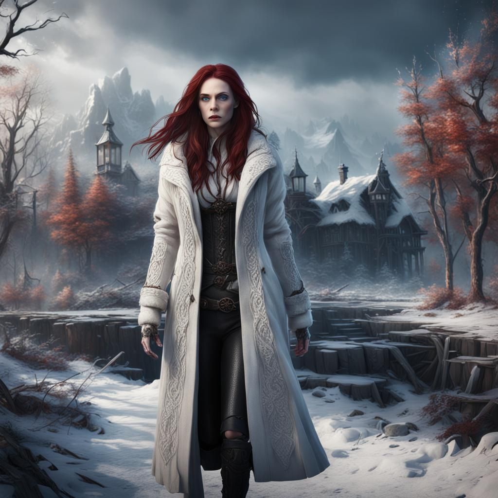 Pretty Girl in Winter Coat: Detailed Matte Painting