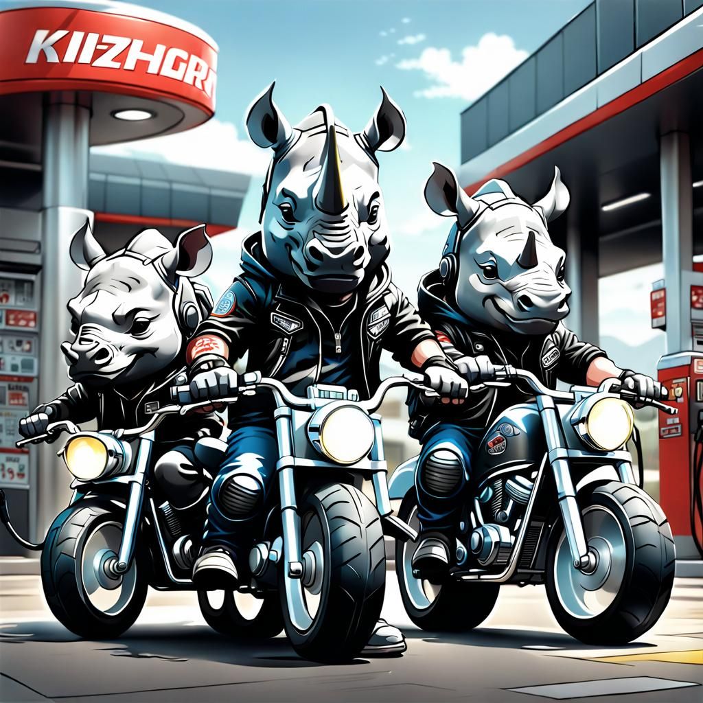Chibi Rhino Biker Gang in Manga Style