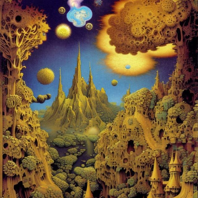 Dogs in Fractal Bismuth Crystal Fantasy Art