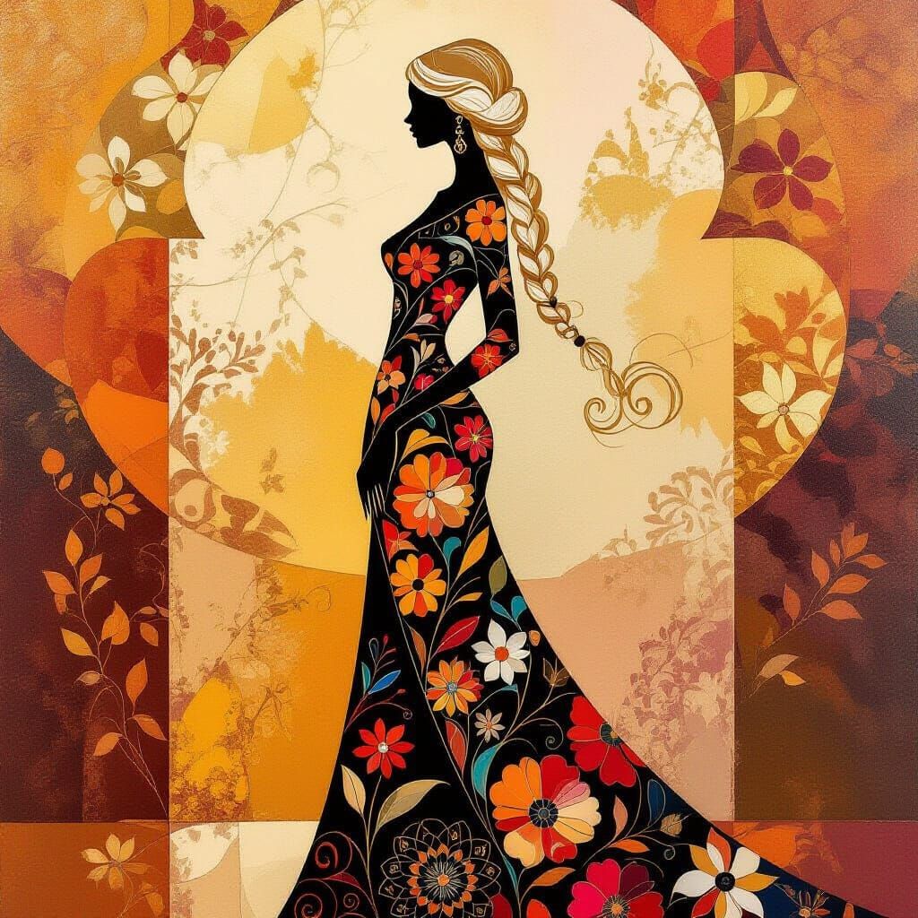 A medium shot of a glamorous scene with a tall, elegant fema...