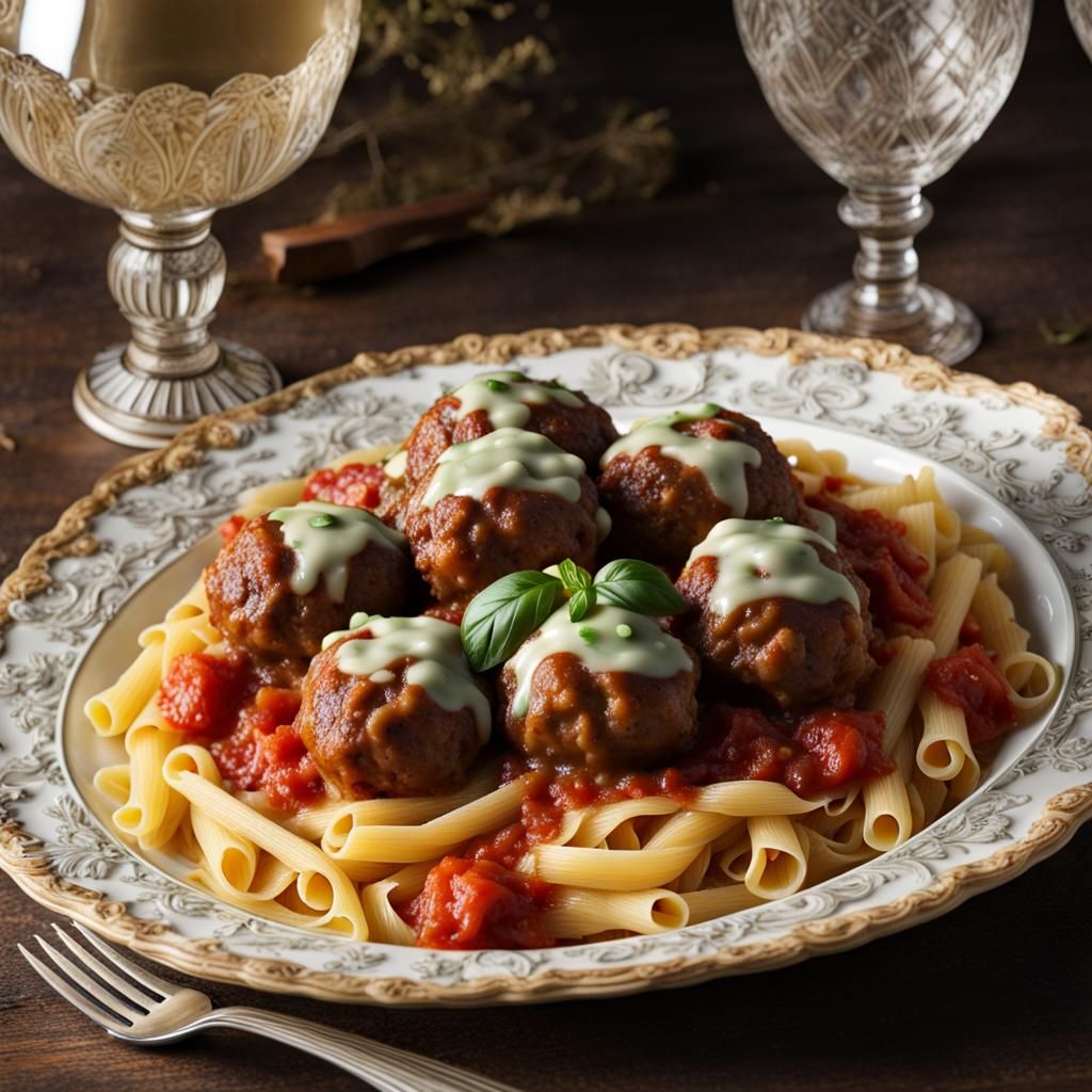 Rococo Style Pasta and Meatballs Digital Art