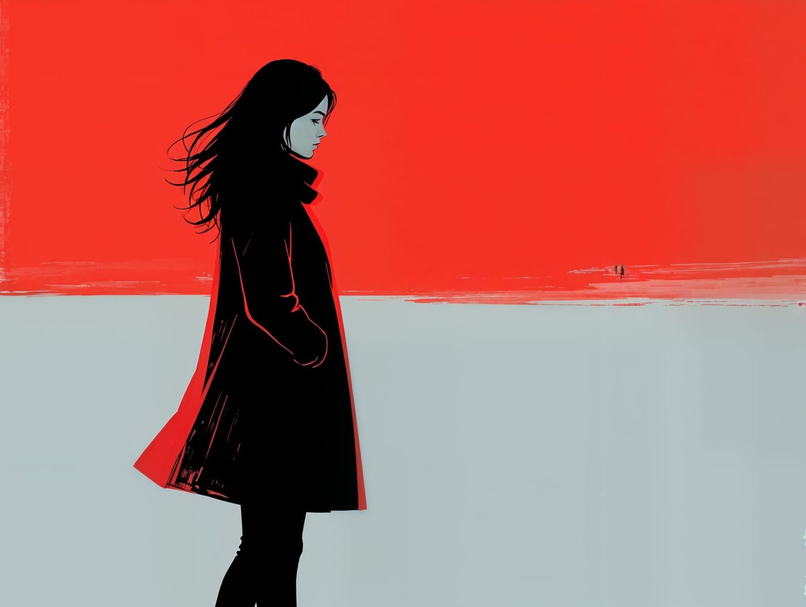 Elegant Woman in Crimson Silence