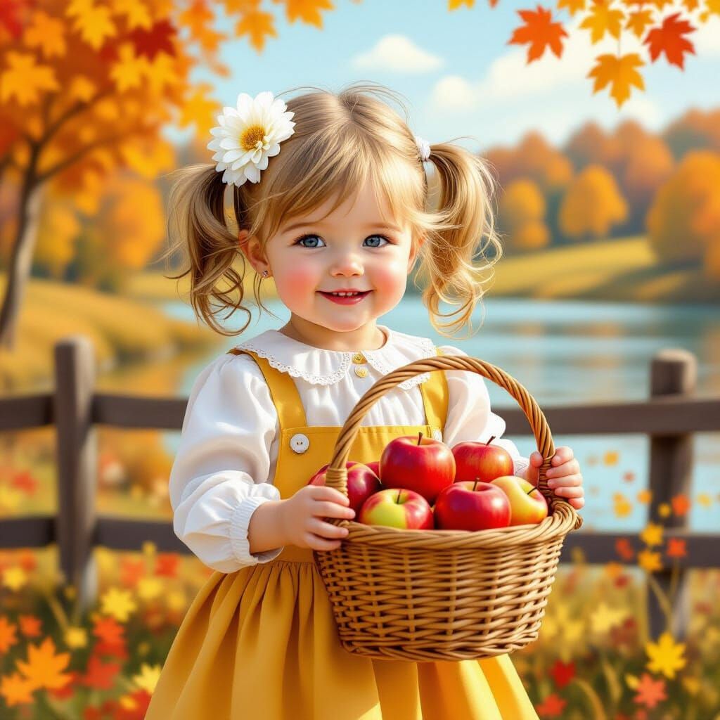Joyful Baby Girl in Autumn Harvest Scene