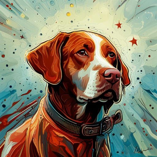 Labrador Dog in Starry Sky: Impasto Digital Art