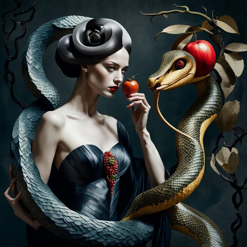 Dada Surrealist Collage: Eve and Forbidden Fruit
