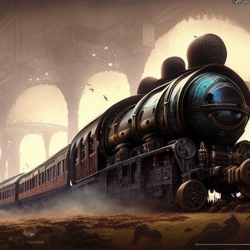 Armored Dieselpunk Train in Post-Apocalyptic Landscape
