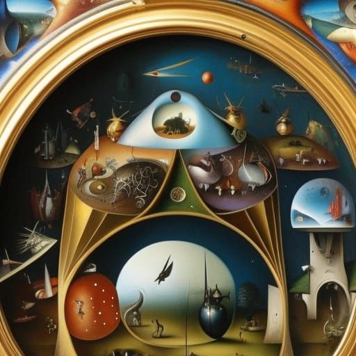 Bizarre Alien World Inspired by Bosch, Airbrush Art