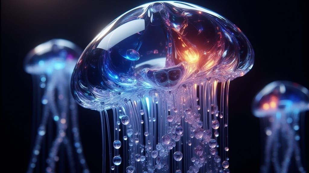 Glass Jellyfish Sculpture with Glowing Colors