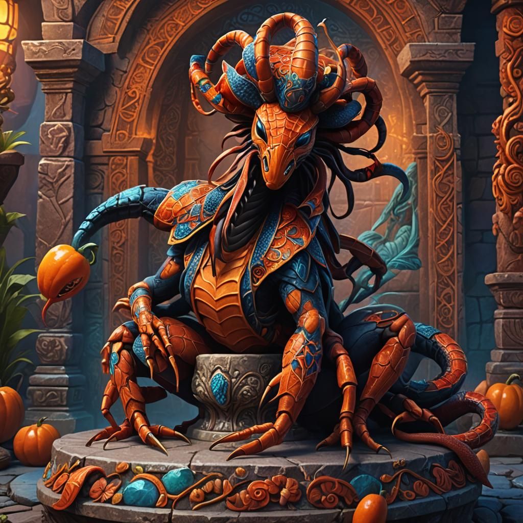 Human-Animal Hybrid Creature on Stone Pedestal