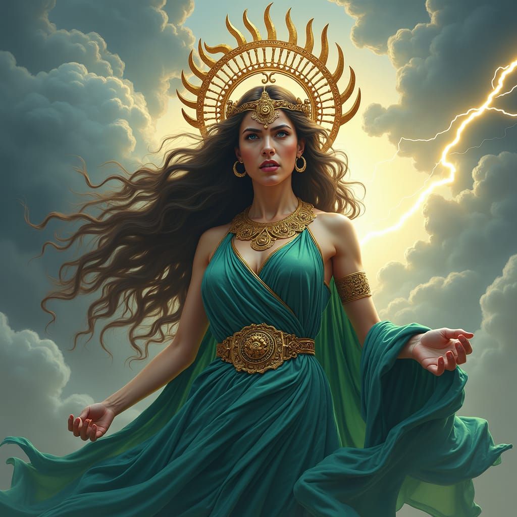 Wrathful Hera Amidst Celestial Cloudscape