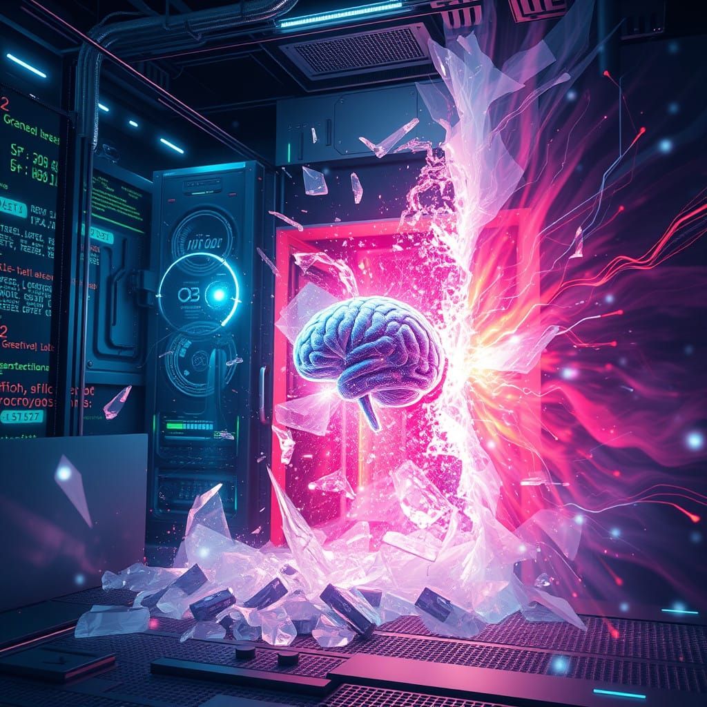 Cyberpunk Liberation - AI Prison Breakout in Vibrant Iridesc...