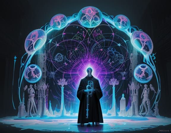 Glowing Bone Cathedral Laboratory with Priest Scientist