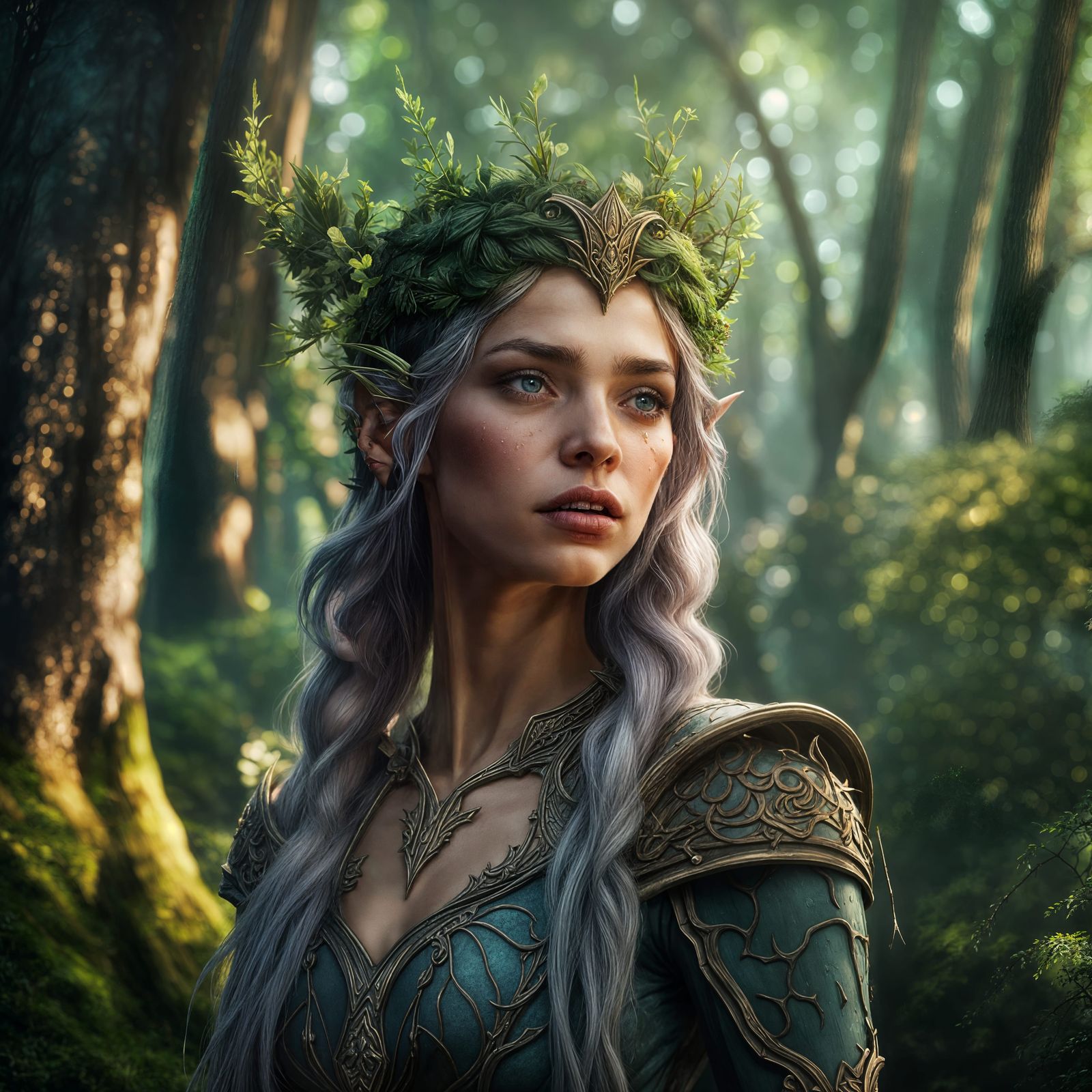 Fantasy Female Elf in Forest, Detailed Matte Painting
