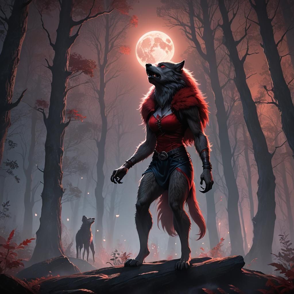 Teenage Werewolf Howling at the Moon in Forest