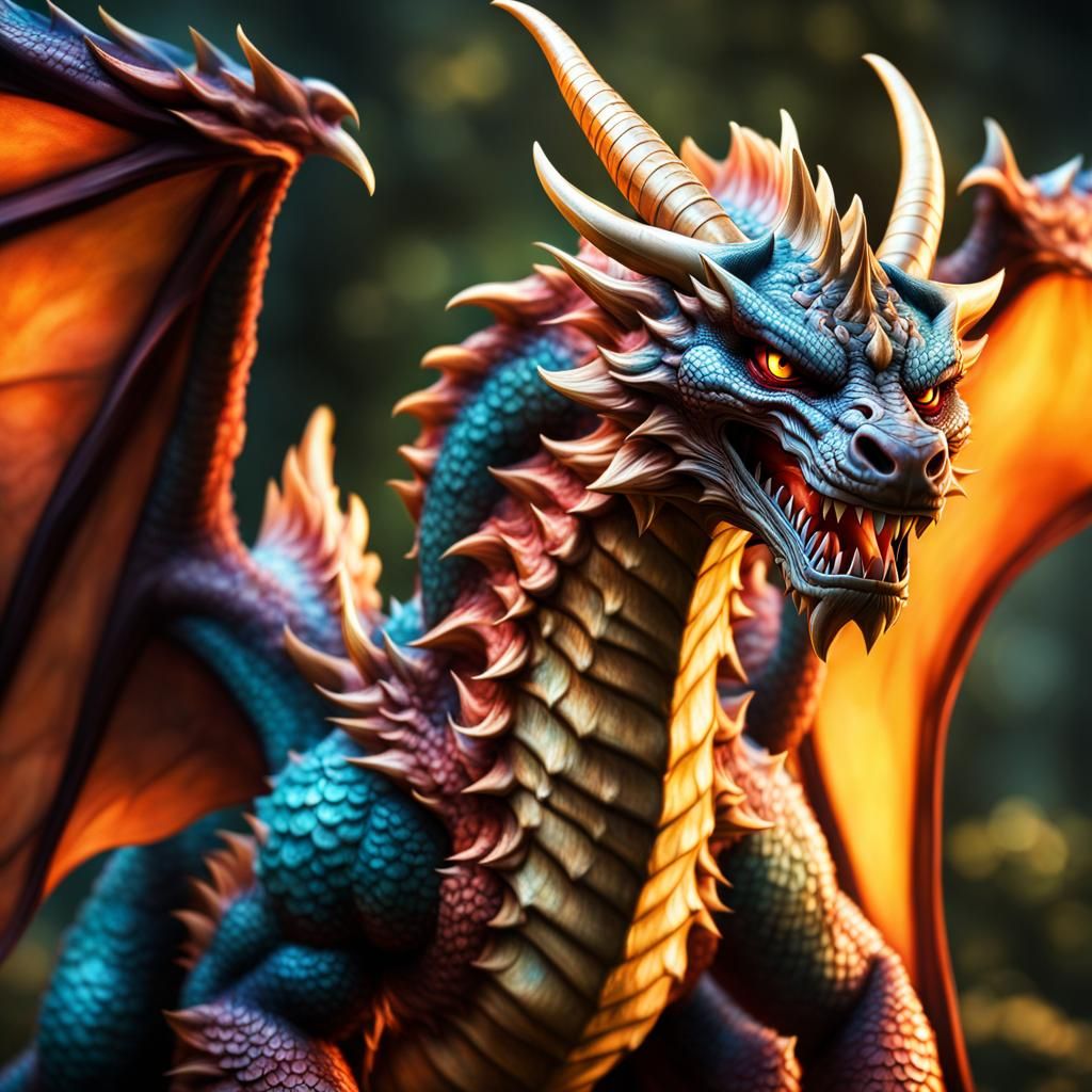 Winged Dragon Portrait in Hyperrealistic Style