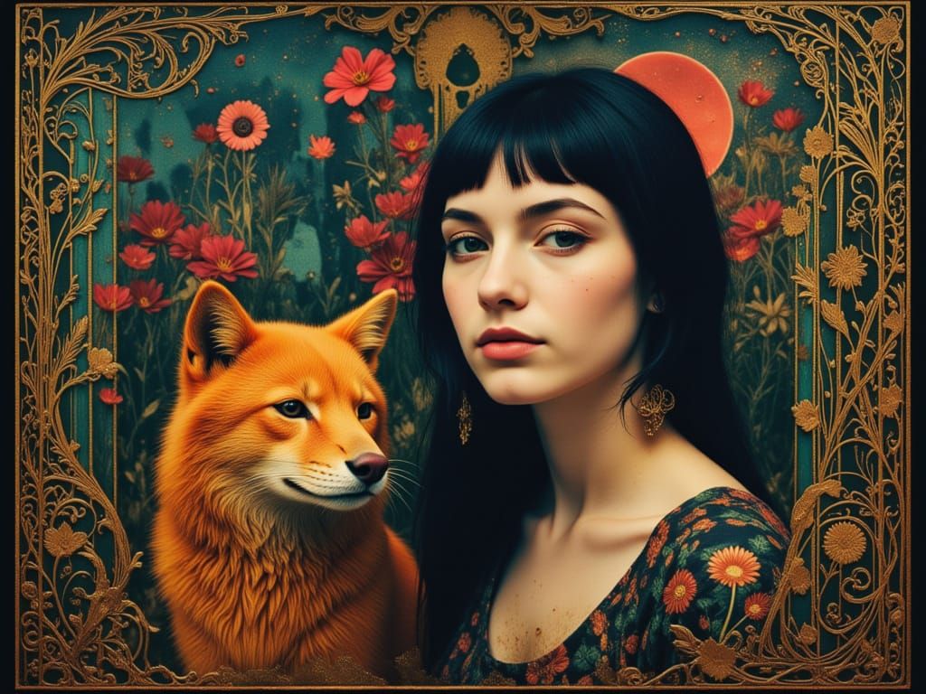 Person with Spirit Animal: Dark Fantasy Art Nouveau