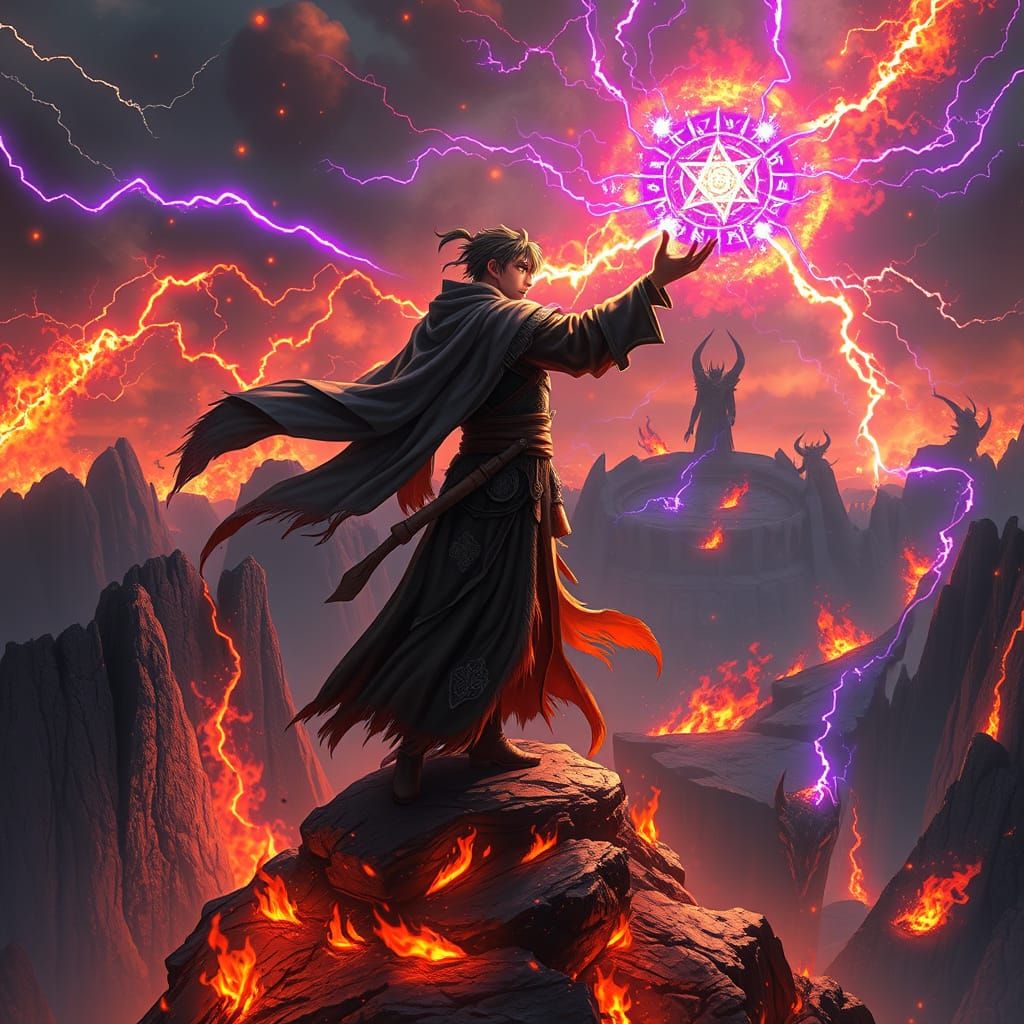 Sorcerer-Warrior Defies Time in Fiery Realm