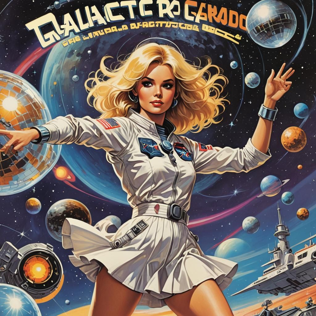 Retro Vinyl Cover: Astronaut Girl Dancing in Space