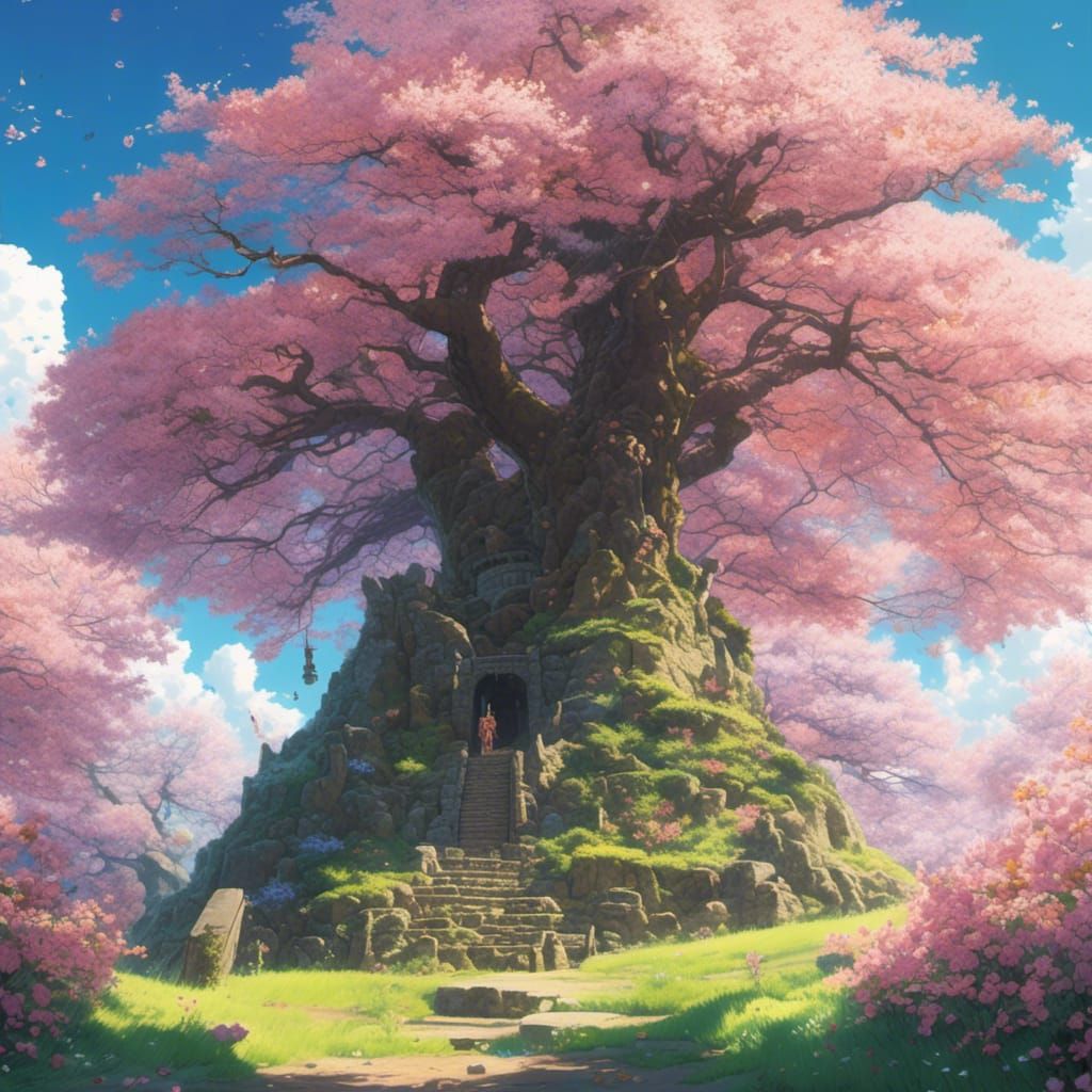 Cherry Tree in Studio Ghibli Anime Style
