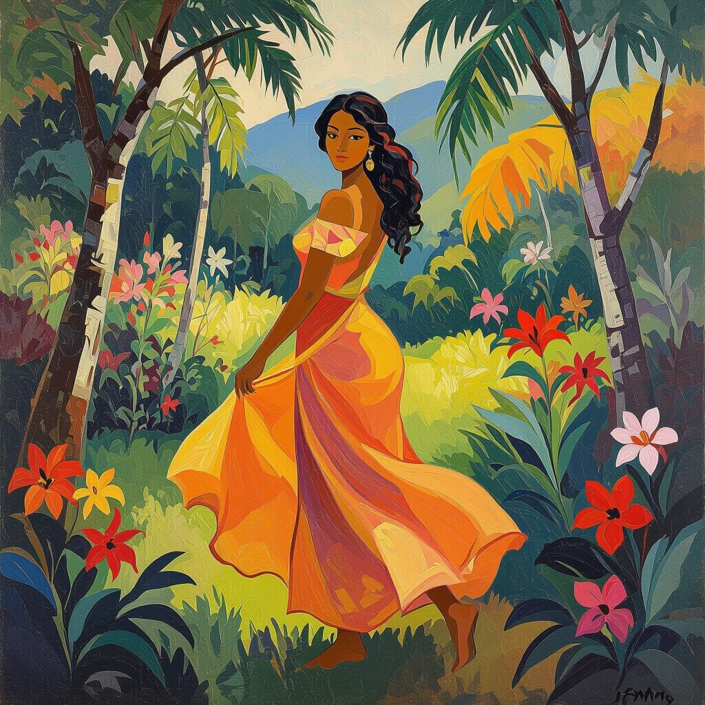 Woman in Tropical Garden, in Gauguin Style