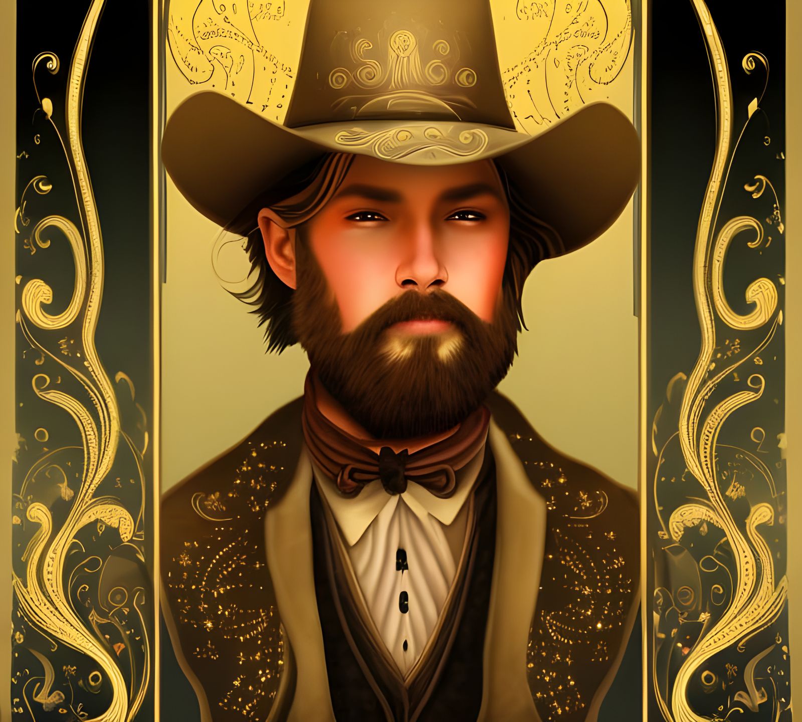 Magical Cowboy with Gun in Art Nouveau Style