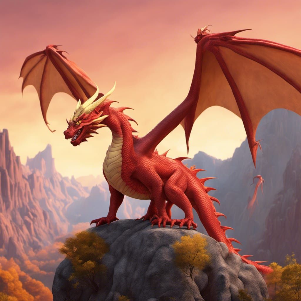 Dragon Family Portrait in Mountain Landscape: 3D Digital Art