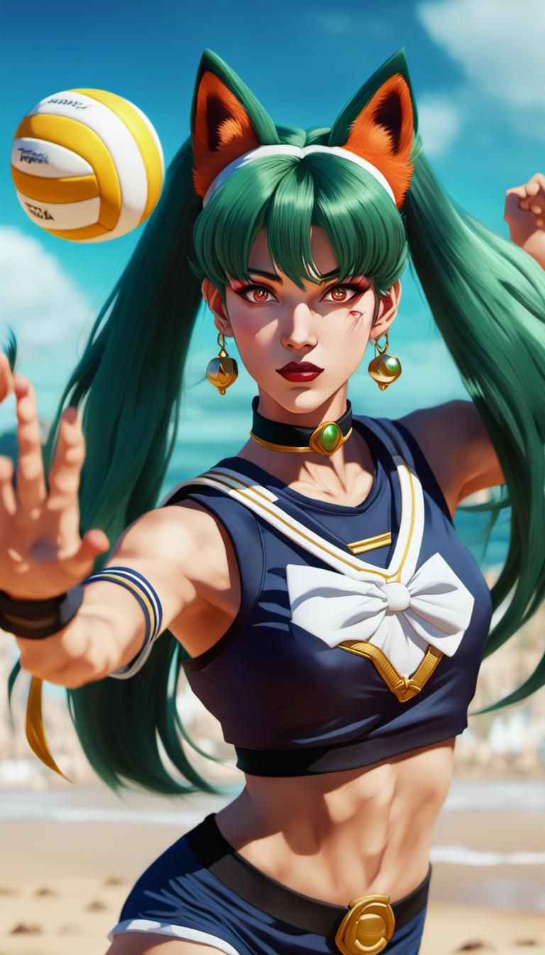 Sailor Pluto kitsune playing volleyball.
