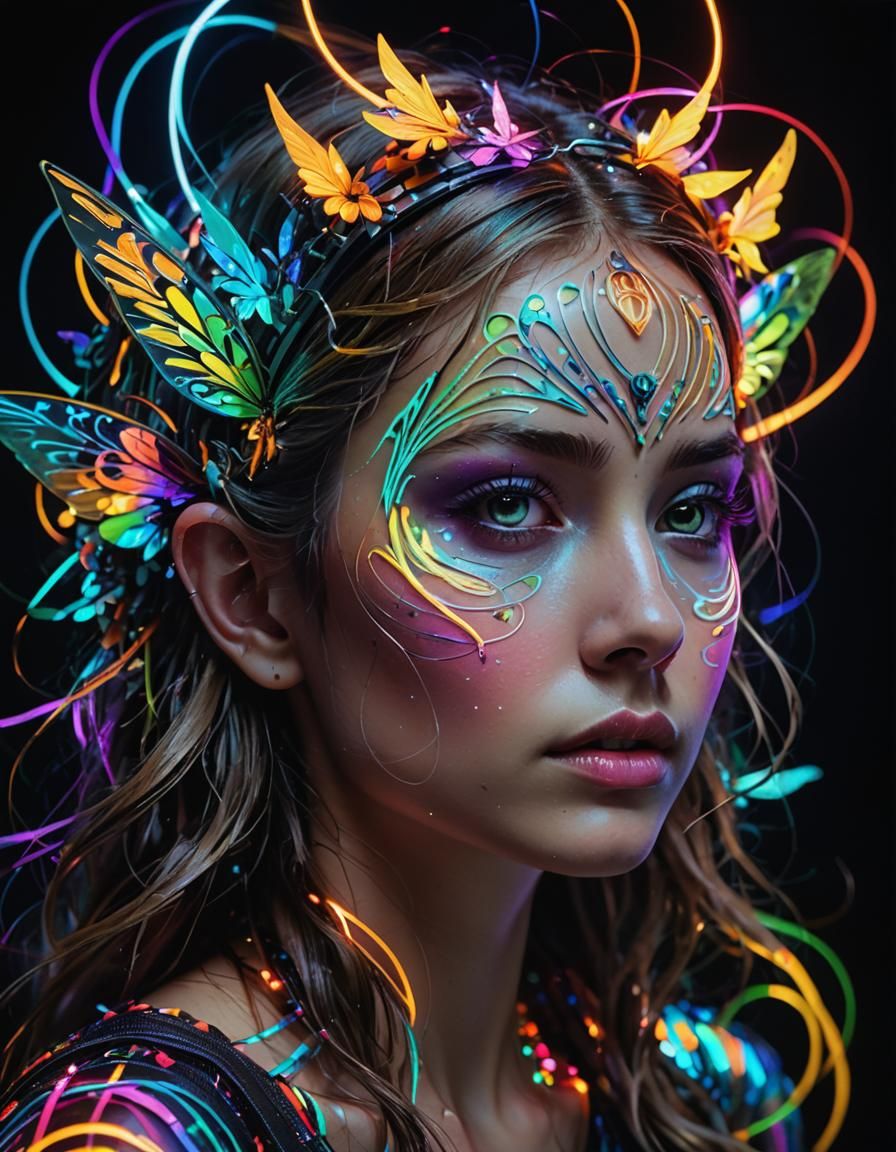 Expressionist Fairy Portrait with Neon Lights