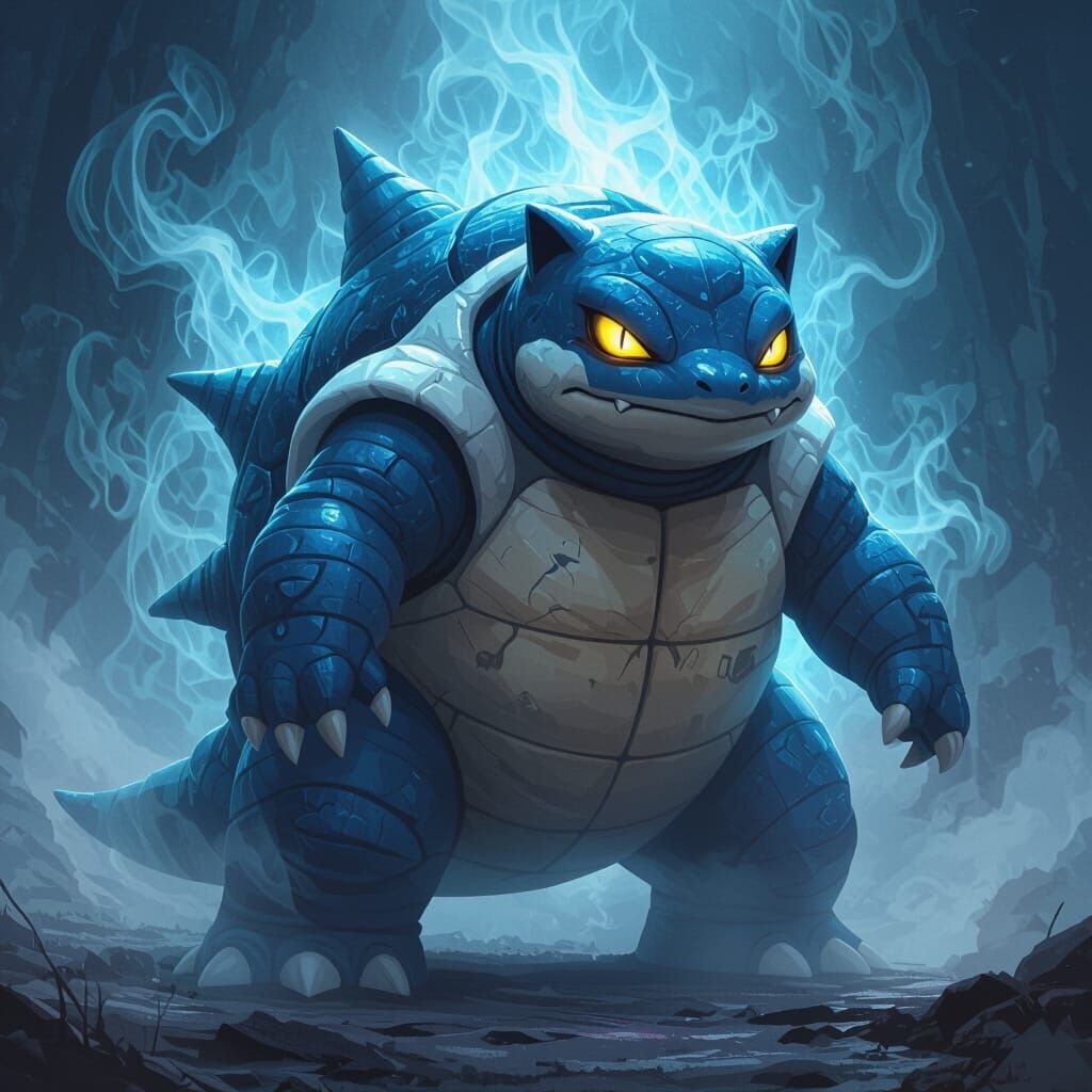 Ghostly Blastoise with Dark Aura