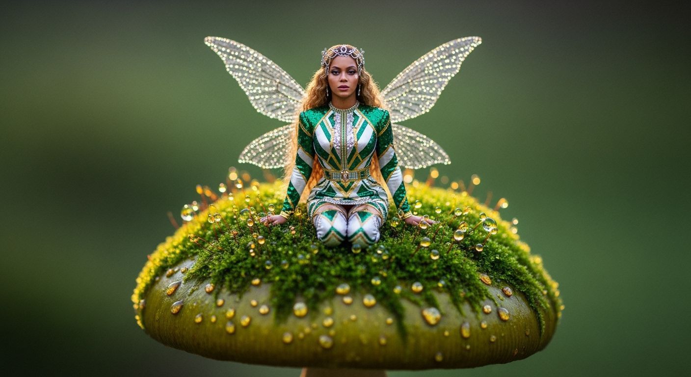 Ethereal Fairy Queen on Mushroom Macro Photo