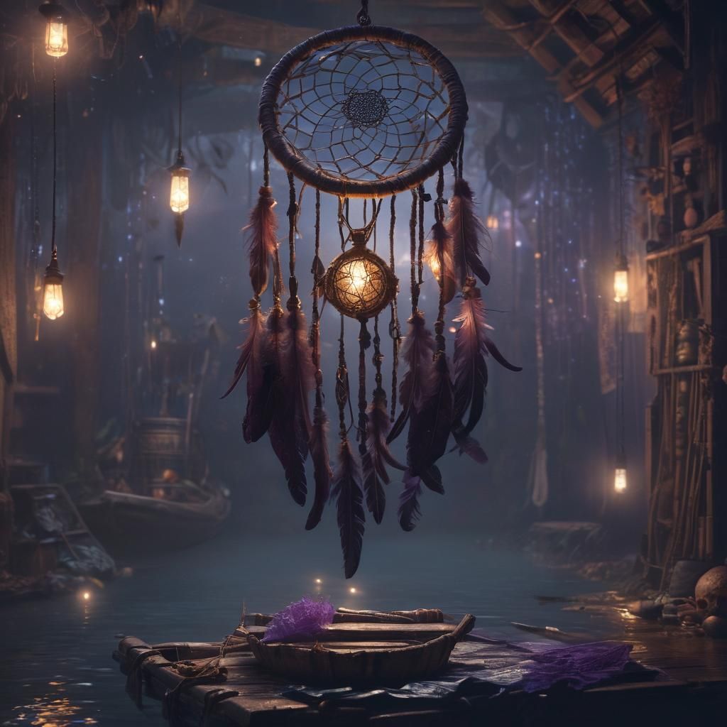 Glowing Dream Catcher Lamp in Dark Room
