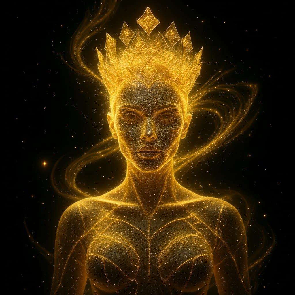 Golden Particle Face Digital Painting