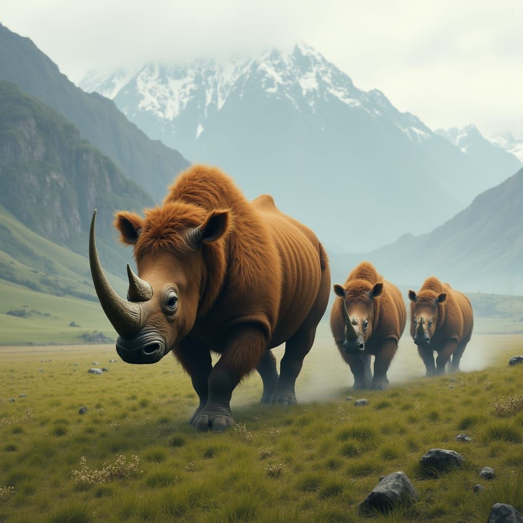 Woolly Rhinos Roaming Prehistoric Landscape