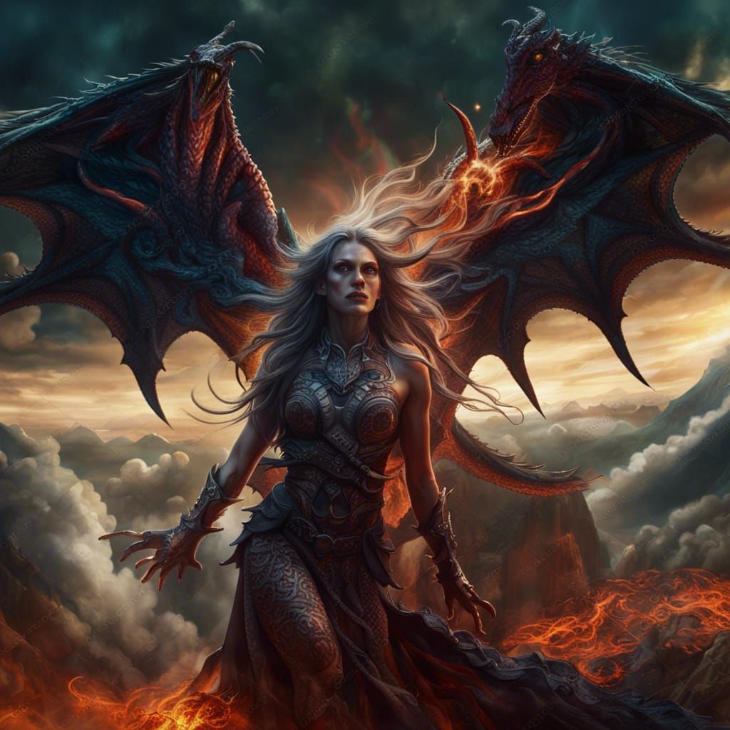 Dragon-Skinned Angel Over Armageddon in Detailed Digital Pai...