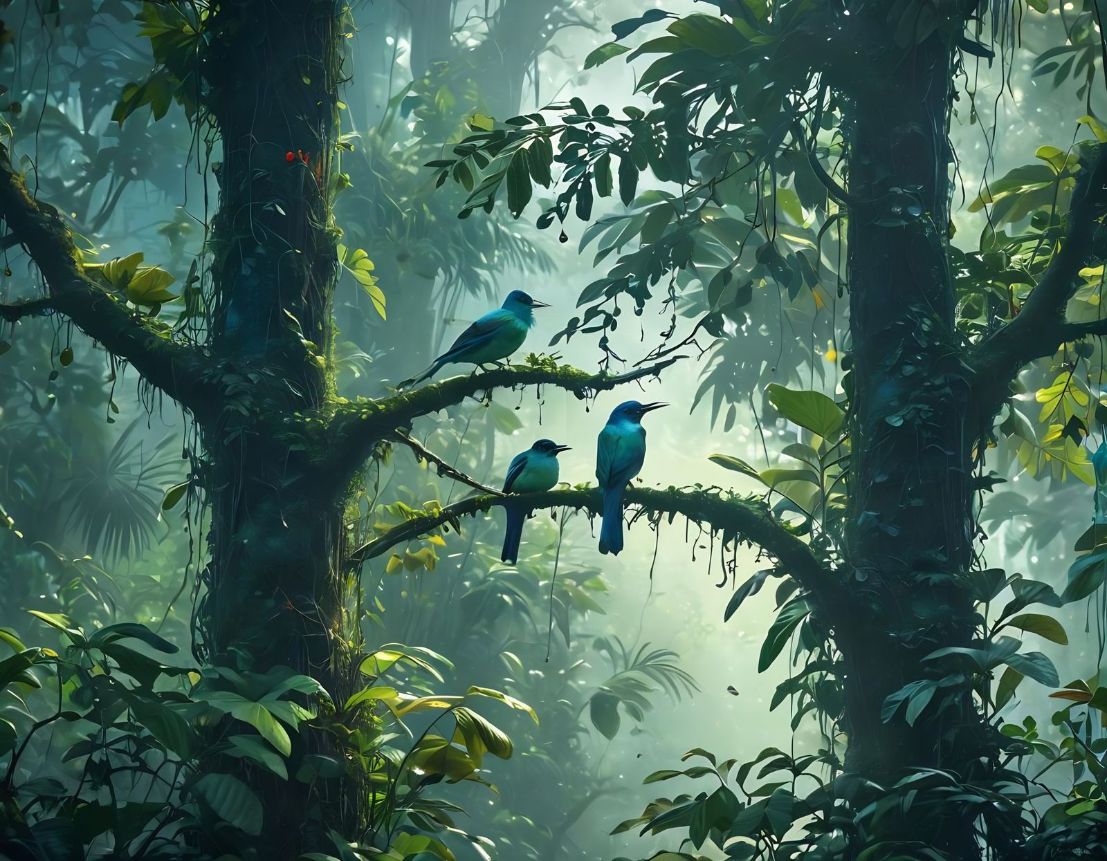 Lush Rainforest Landscape in Double Exposure Art