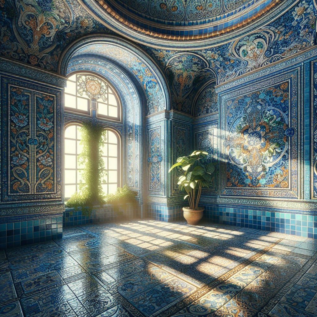 Hyperrealistic Floral Tiles in Sunlight