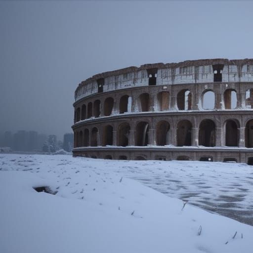 Snowy Colosseum Portrait in Detailed Concept Art