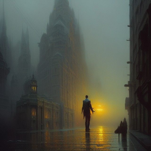 Sinister Cityscape Painting in Ethereal Style