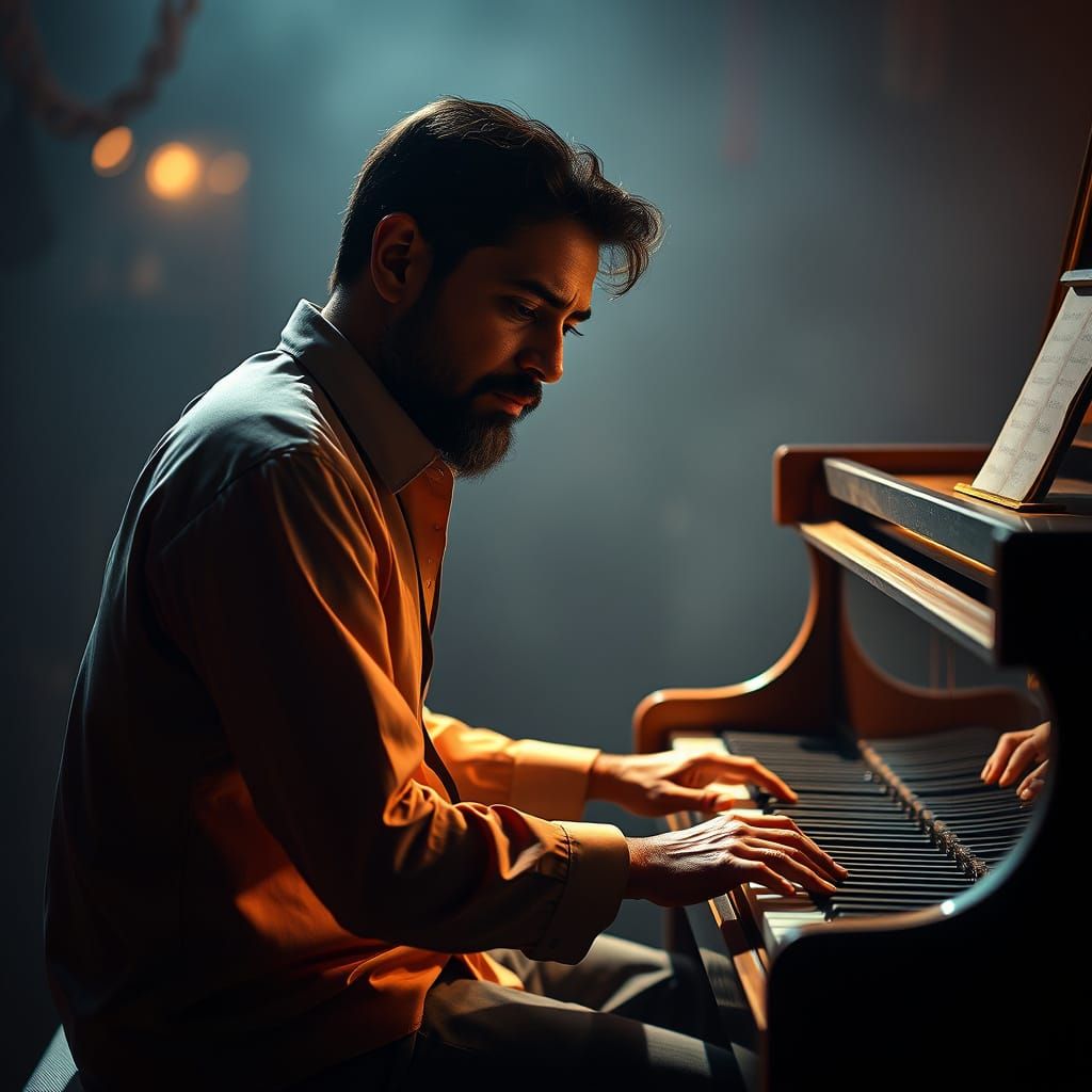 Determined Music Composer in Photorealistic Portrait