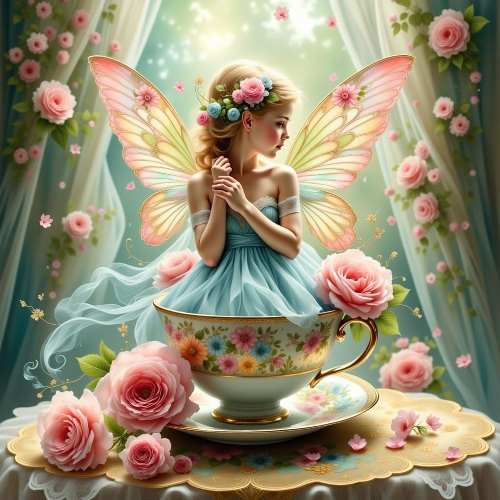 Pastel Fairy in Coffee Cup Digital Art