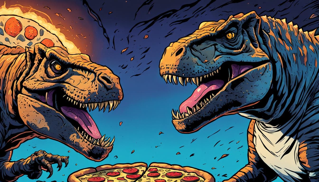 T-Rex and Sabre-Tooth Tiger Romantic Pizza Date