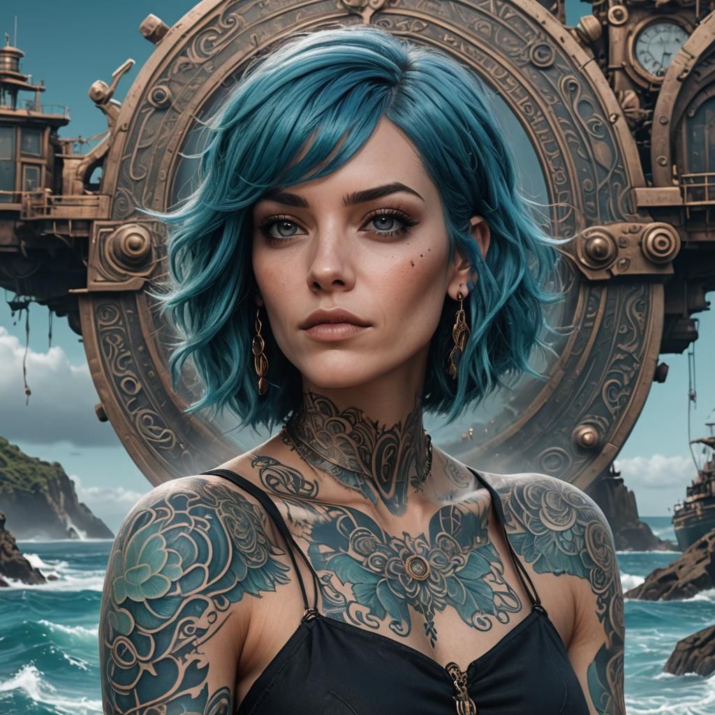 Woman with Sea Blue Hair: Fantasy Concept Art